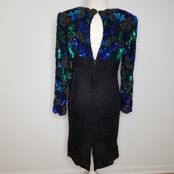 NWT Vintage Scala 100% Silk Beaded Cocktail Dress Gantos - Picture 6 of 13